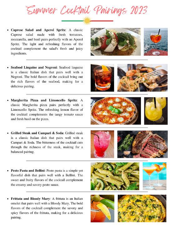 Summer 2023 Italian Cocktail Pairings